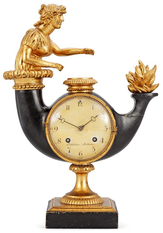 A Swedish Empire wooden mantel clock by I. Dahlström.