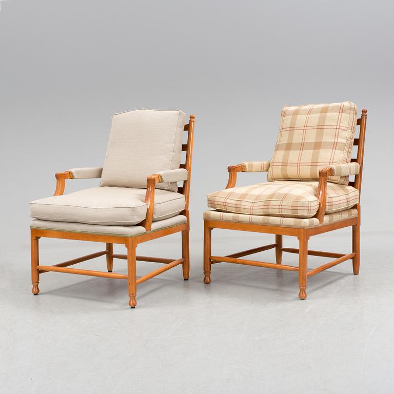 A pair of Swedish Gustavian style armchairs, late 20th century.