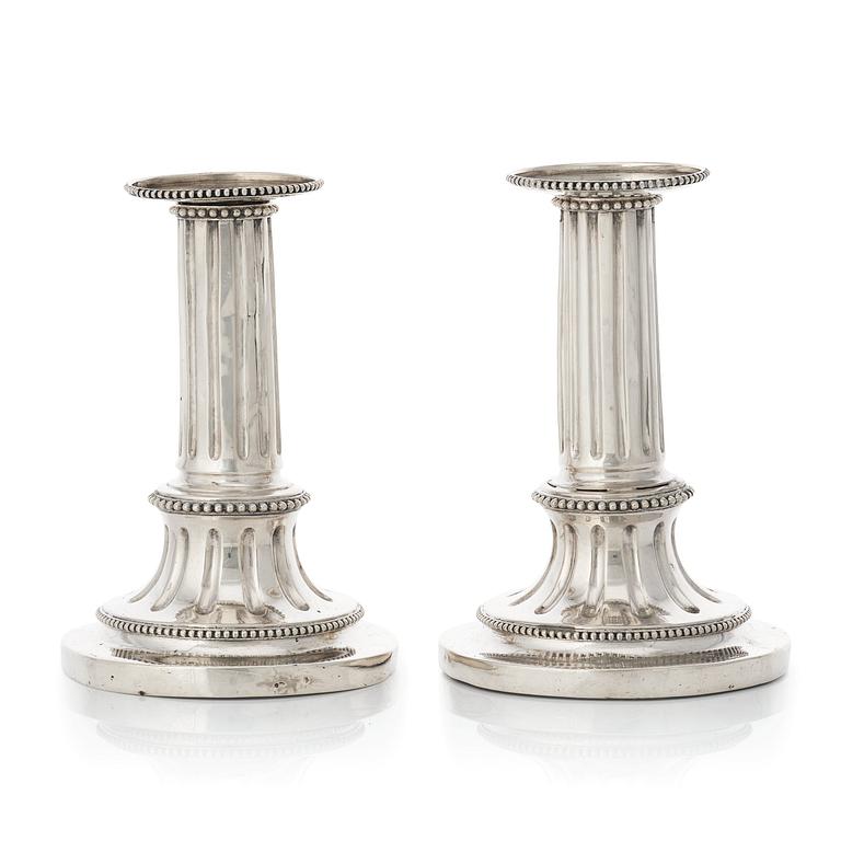 A pair of Swedish Gustavian travel candlesticks, mark of Johan Henrik Schvart, Karlskrona 1789.