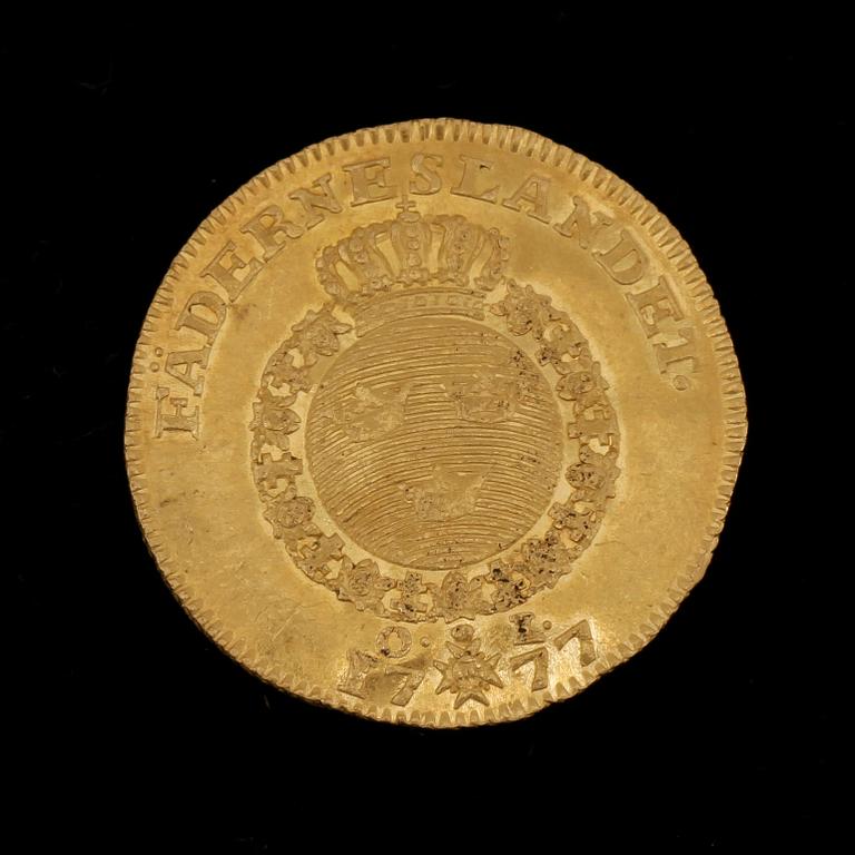 GULDMYNT, dukat, Gustaf III, Sverige 1777. Vikt ca 4 gram.