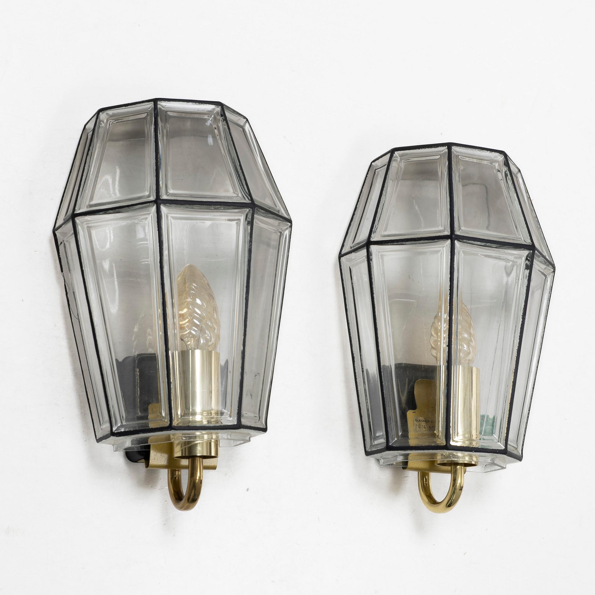 Vägglampor, ett par, Glashütte Limburg, 1900-tal.
