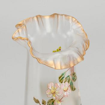 THEODORE LEGRAS, ascribed an Art Nouveau handpainted glass vase.