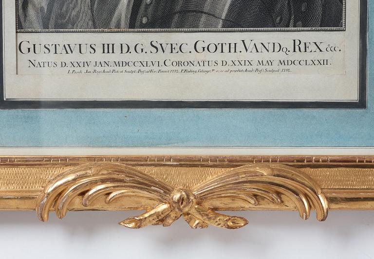 Per Gustaf Floding, ”Gustav III” (1746-1792). A carved and gilted gustavian frame.