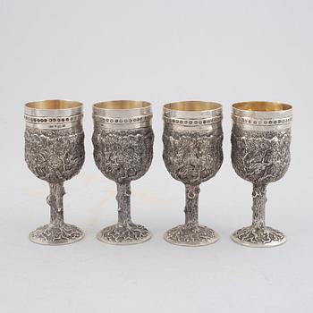 E.Jäntti, four silver cups, a three-piece silver coffee service and a silver tray, Helsinki, Finland,1979-81.