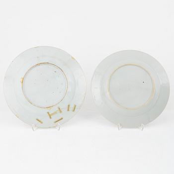 Five porcelain plates, China, 18th century and late Qing dynasty.