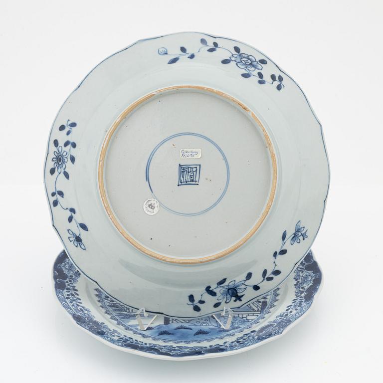 Two blue and white double peacock dishes, Qing dynasty, Qianlong (1736-95).