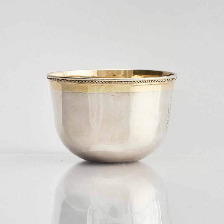 A Swedish 18th century parcel-gilt silver tumbler, mark of Petter Lund (active 1694-1736) Nyköping.