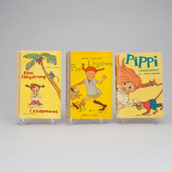 ASTRID LINDGREN, 3 böcker om Pippi Långstrump. Rabén & Sjögren, Stockholm 1946-48.