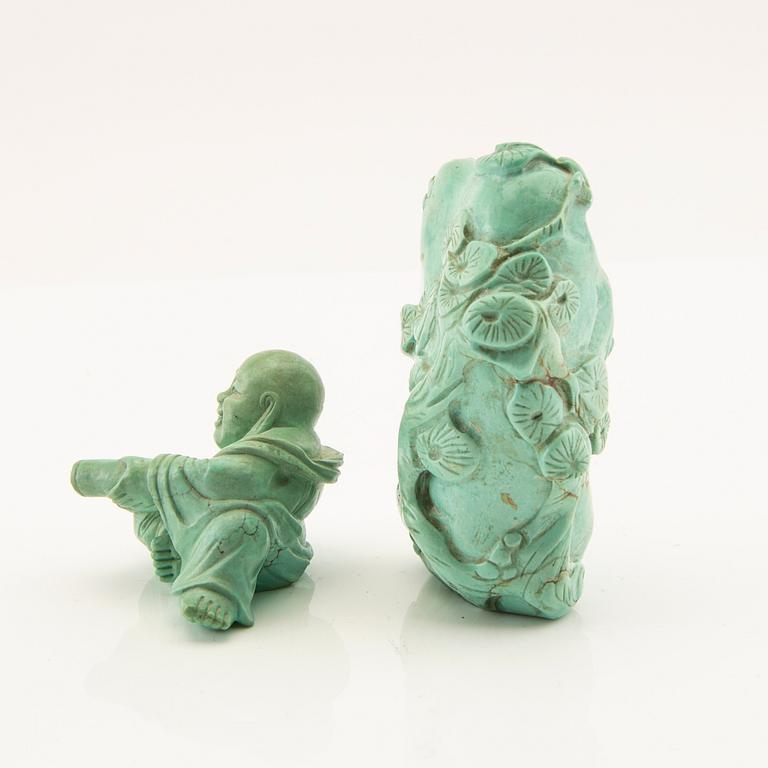 Skulpturer 2 st Kina troligen turkos 1900-tal.