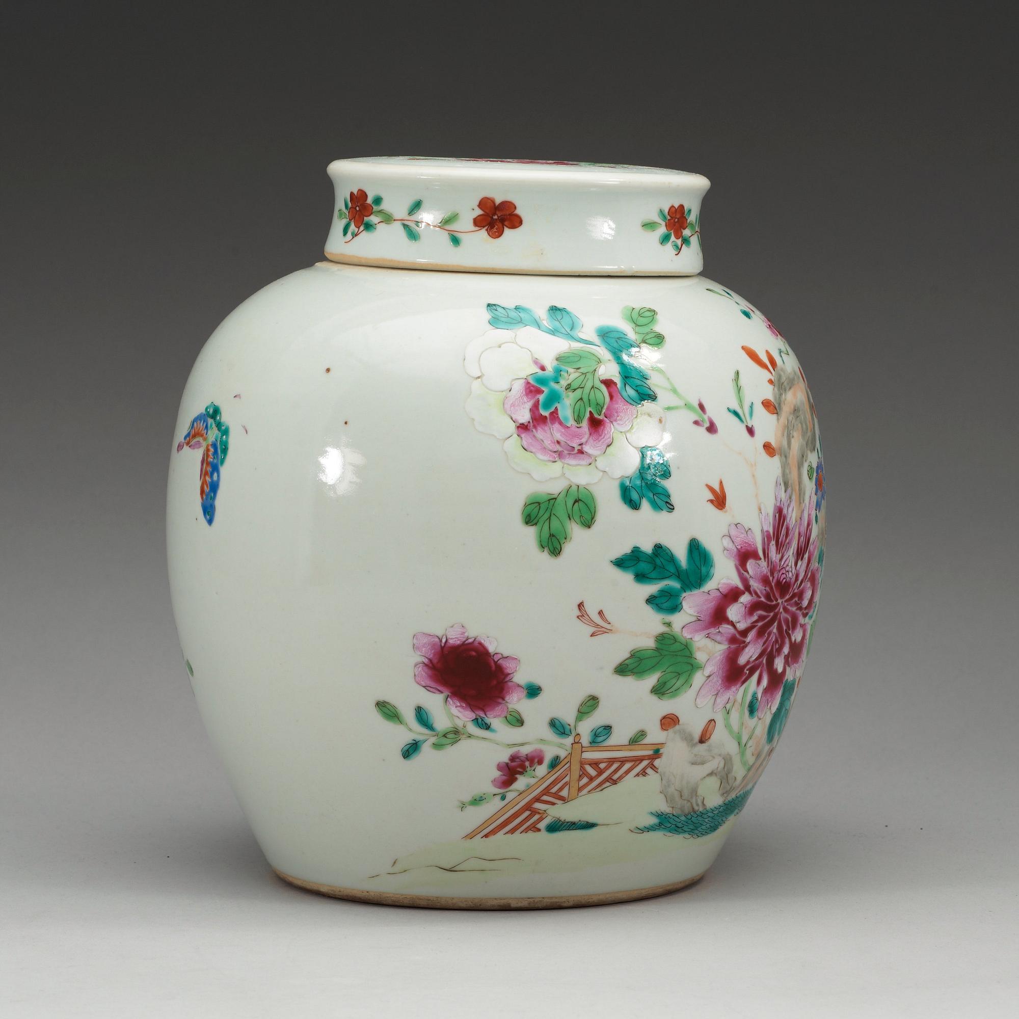 A famille rose jar with cover, Qing dynasty, Qianlong (1736-95).