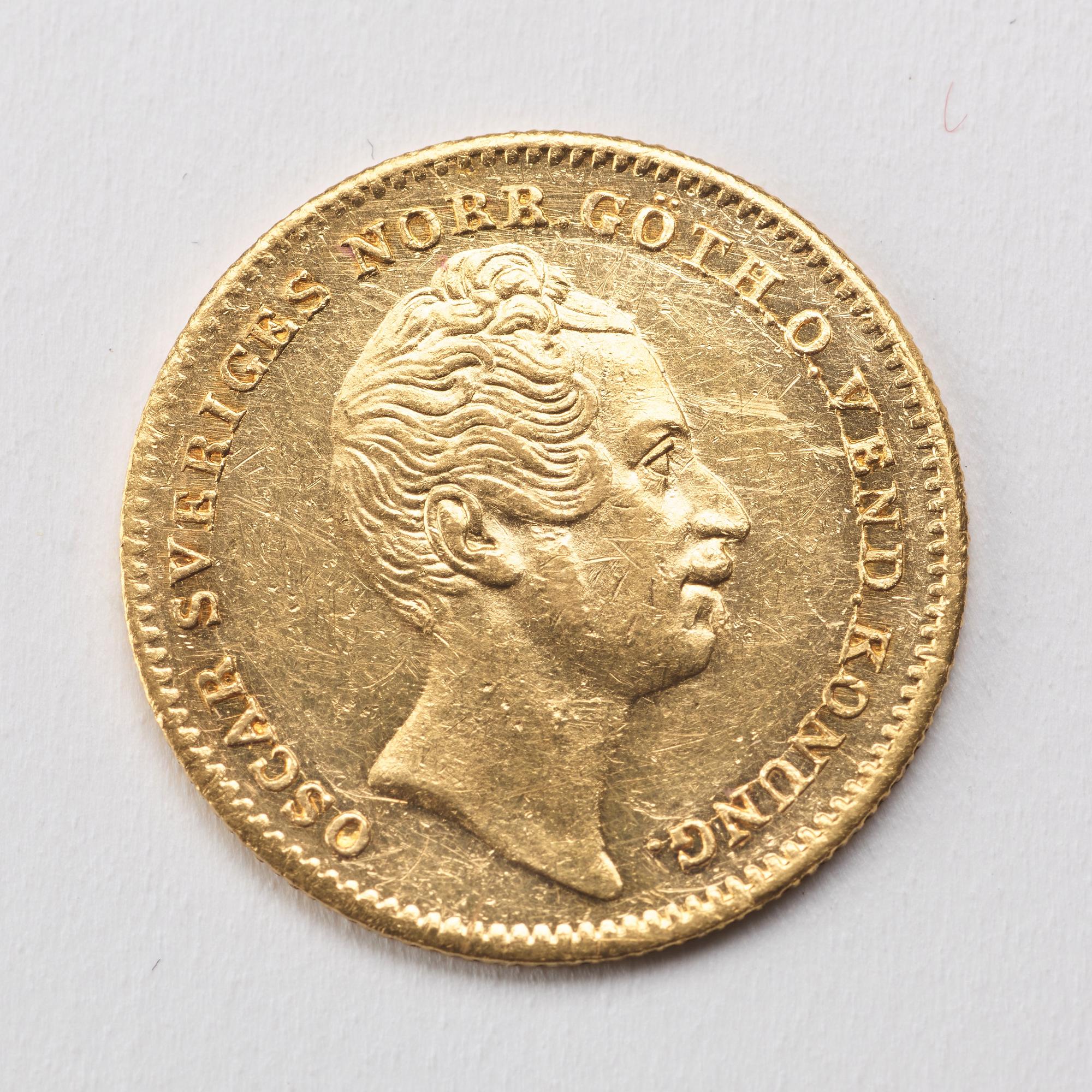A Swedish 1 Dukat in gold, with the Swedish and Norwegian King Oscar I, 1848/4.