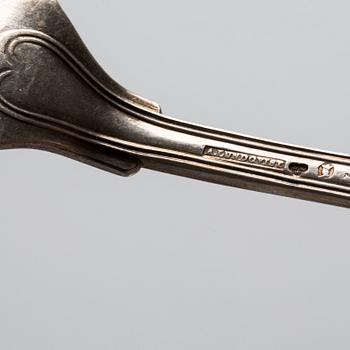 SILVERGAFFLAR, 6 st, Anders Lundqvist, Stockholm. 1800-talets första hälft. Total vikt ca 440 gram.