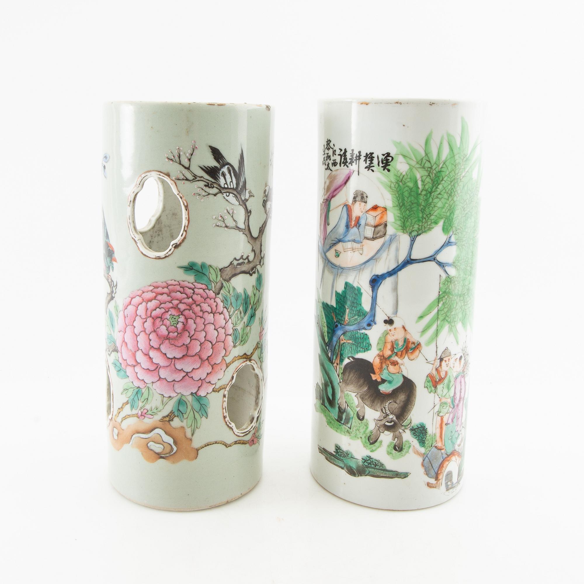 Brush pots 2 pcs China 20th century porcelain.