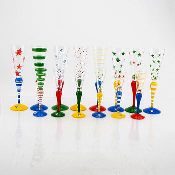 Anne Nilsson, a set of eight and six glass "Clown" Orrefors.