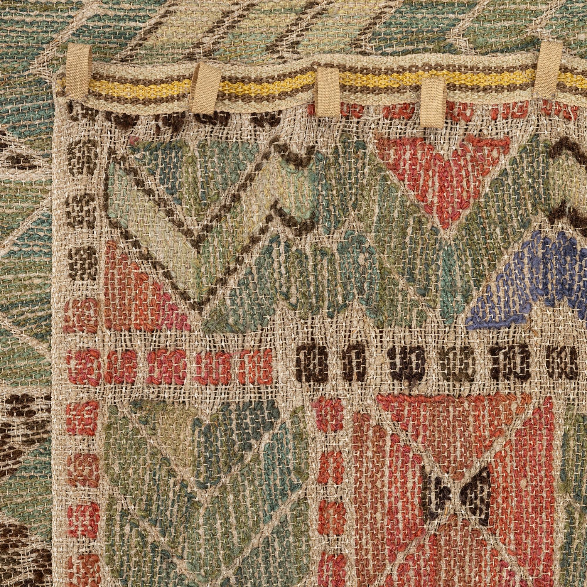 Märta Måås-Fjetterström, draperi, "Rågen", inplock på linnebotten, ca 246 x 147 cm, signerad MMF.