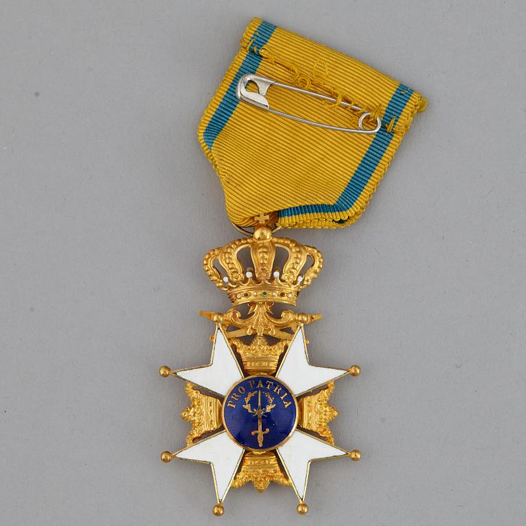 Order of the Sword, Sweden, Knight's cross, gold and enamel. In case. CF Carlman Stockholm 1964.