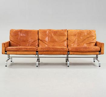 Poul Kjaerholm, A Poul Kjaerholm three seated 'PK-31-3' brown leather sofa by E Kold Christensen, Denmark 1960's.