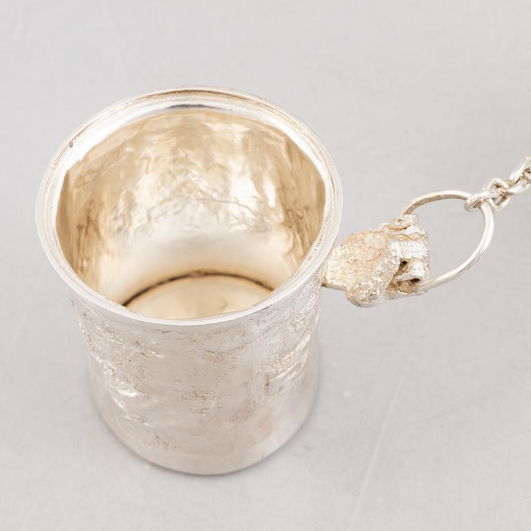 A sterling silver sculpture in two parts with a chain, mark of Lars Arby, Gothenburg, Sweden 1976.