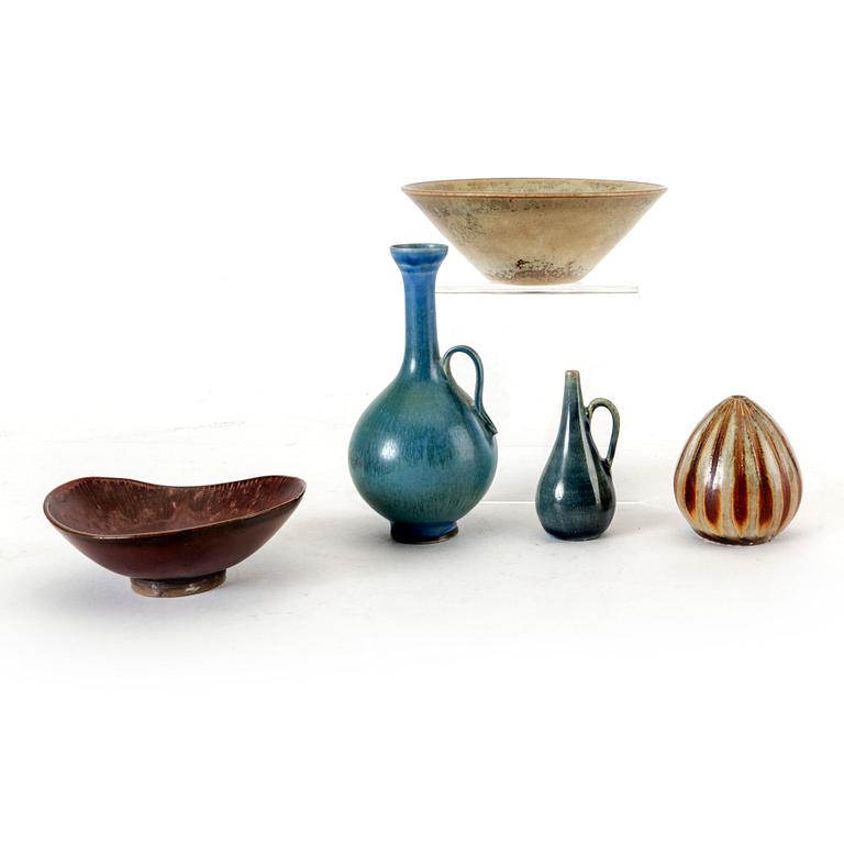 Carl-Harry Stålhane, a set of five stoneware miniature vases, Rörstrand.