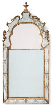 90. A Baroque gilt-lead and engraved glass mirror in the manner of Burchard Precht, early 18th century.