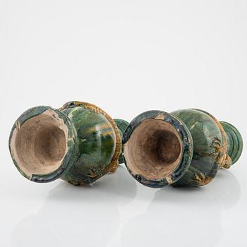 A pair of green and yellow glazed Ming style vases, Southern China.