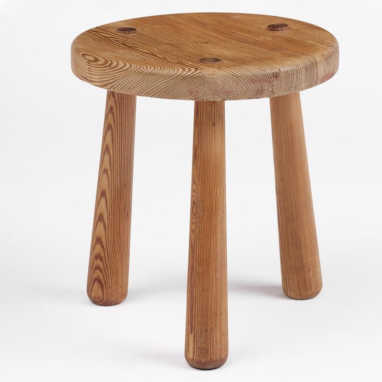 Axel Einar Hjorth, a stained pine "Skoga" stool, Nordiska Kompaniet, Sweden, 1930s.