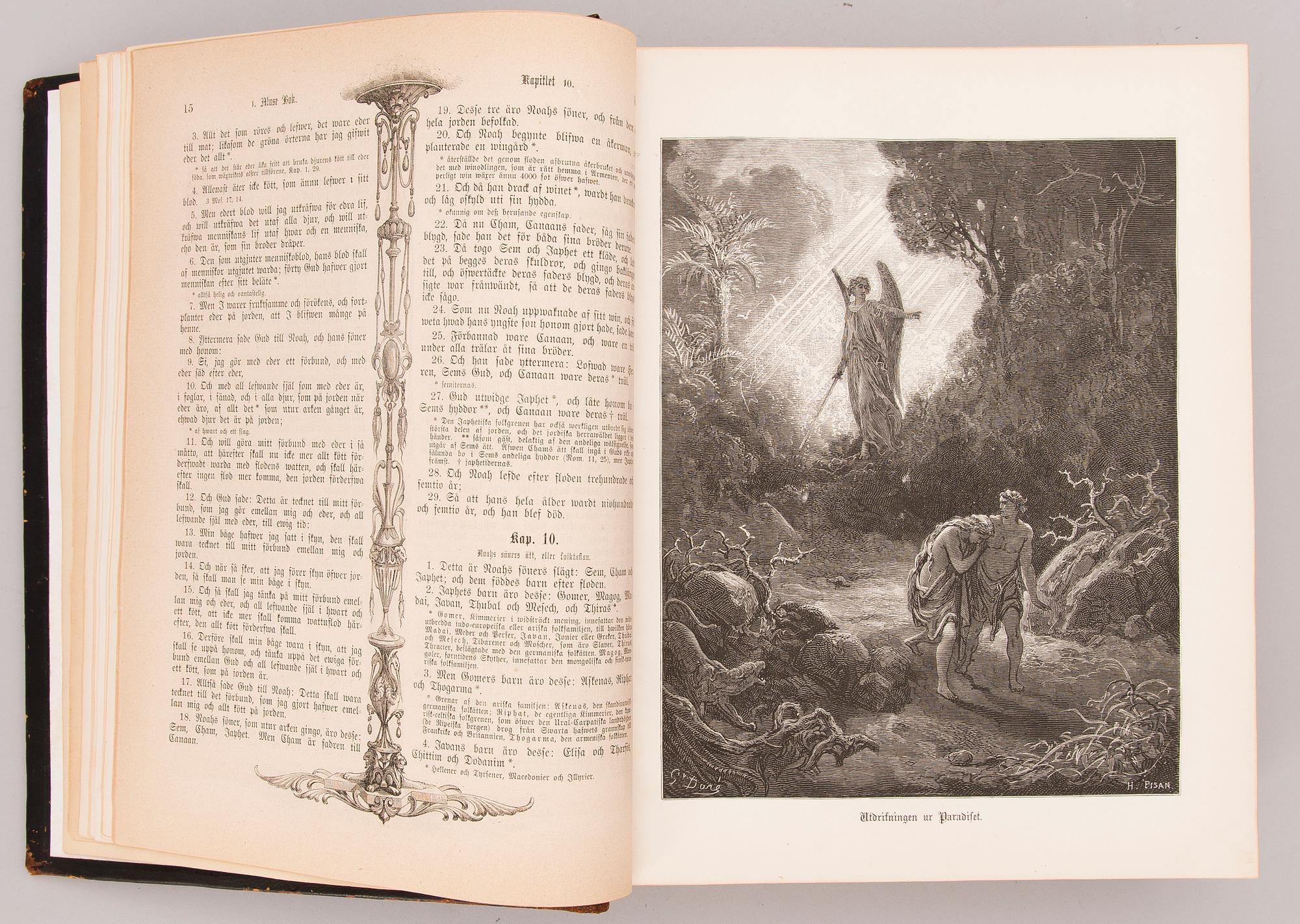 BÖCKER, 2 delar, Bibel med illustrationer av Gustave Doré, Familj-Journalens Boktryckeri, Stockholm 1877.