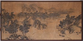 A large landscape painting signed Xiaolan Zhuren, ink and colour on paper, Qing dynasty.