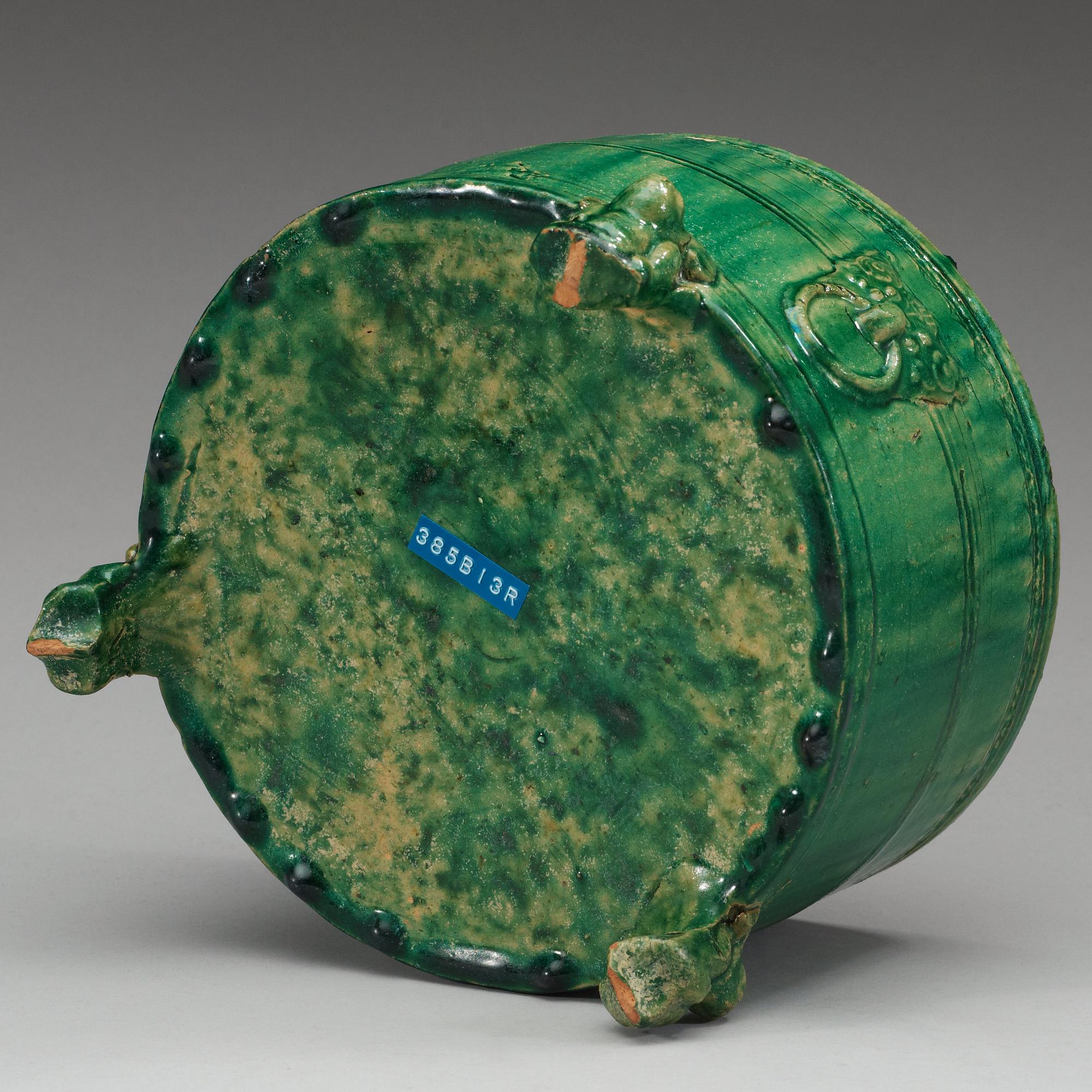 A green glazed tripod censer, presumably Han dynasty.