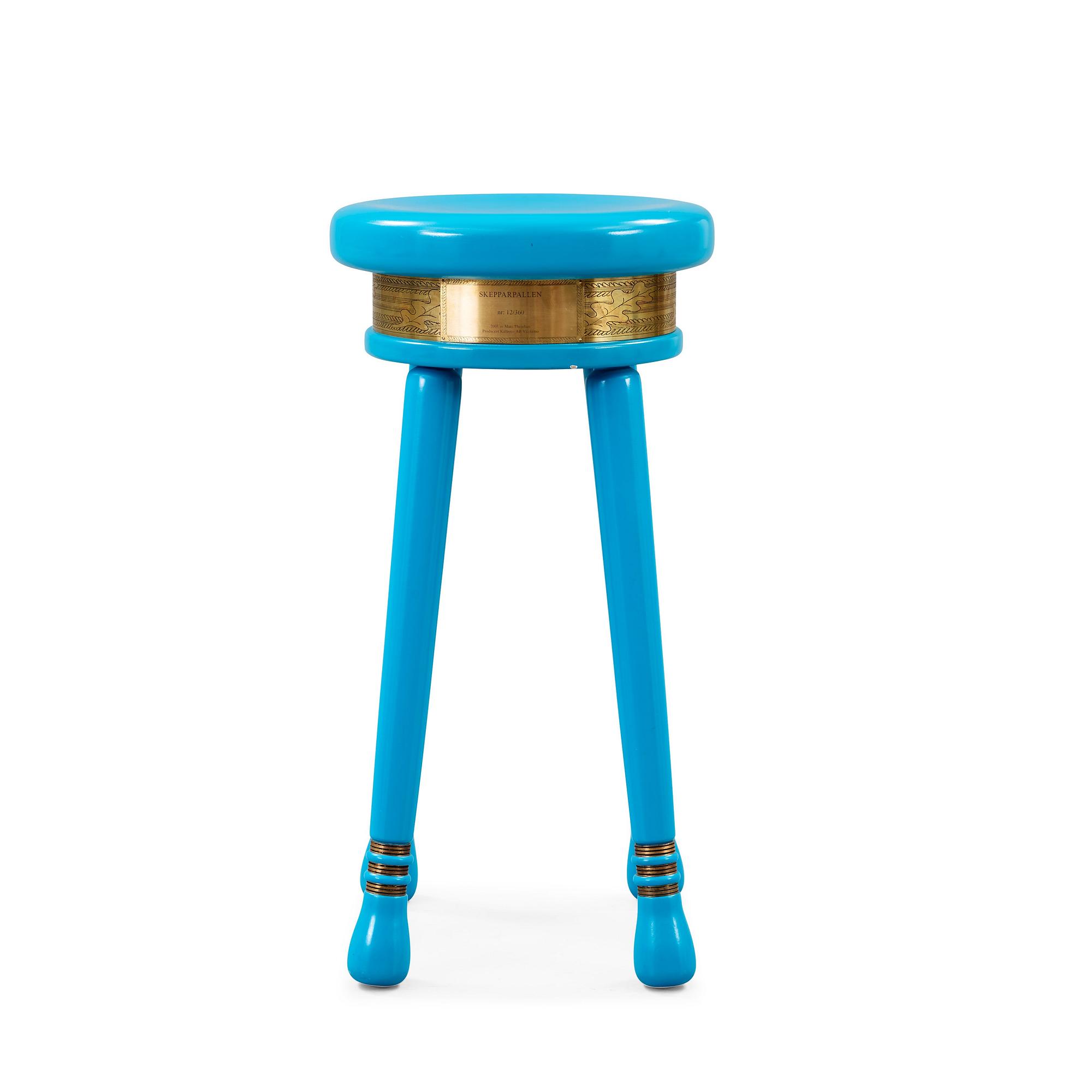 Mats Theselius, a turquoise lacquered 'Skipper stool', Källemo, Sweden, post 2001.