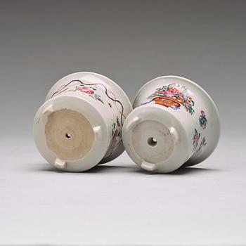 A set of four (2+2) famille rose flower pots with stands, Qing dynasty, Qianlong (1736-95).