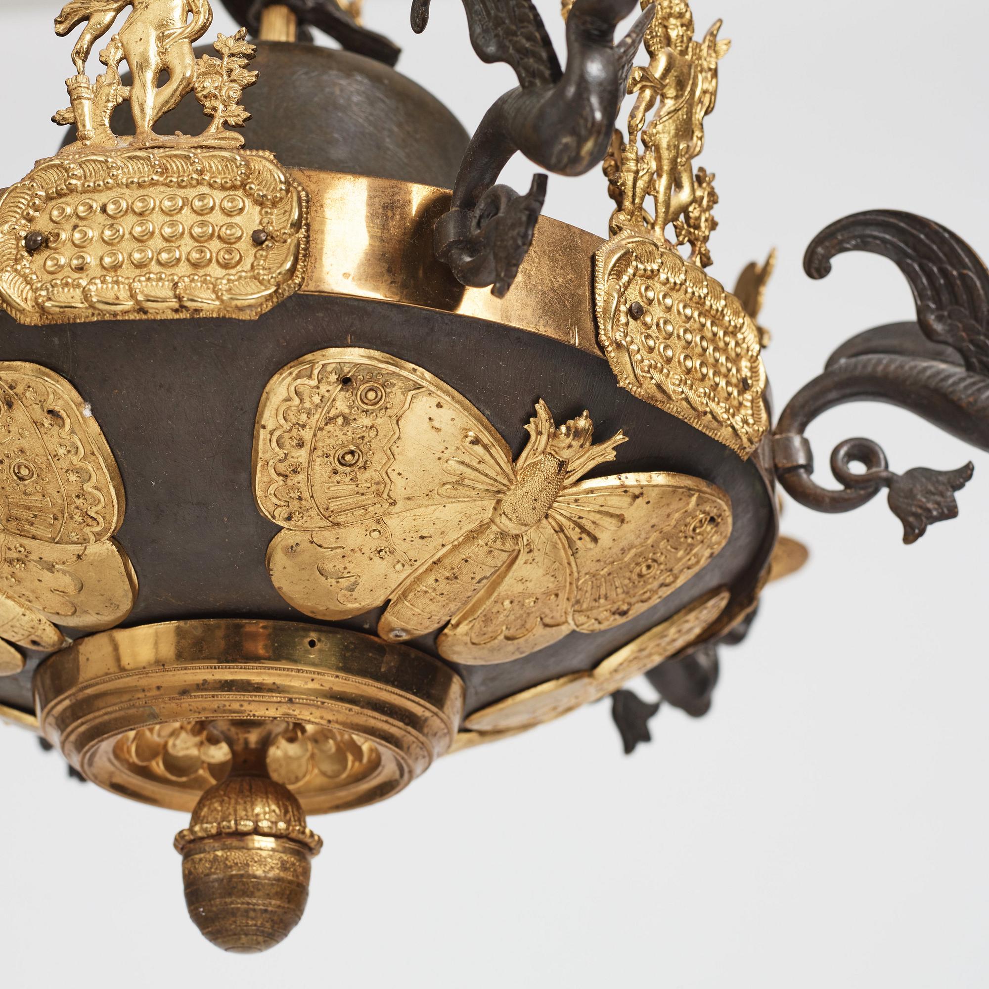 A Swedish late Empire mid 19th century six-light hanging-lamp.