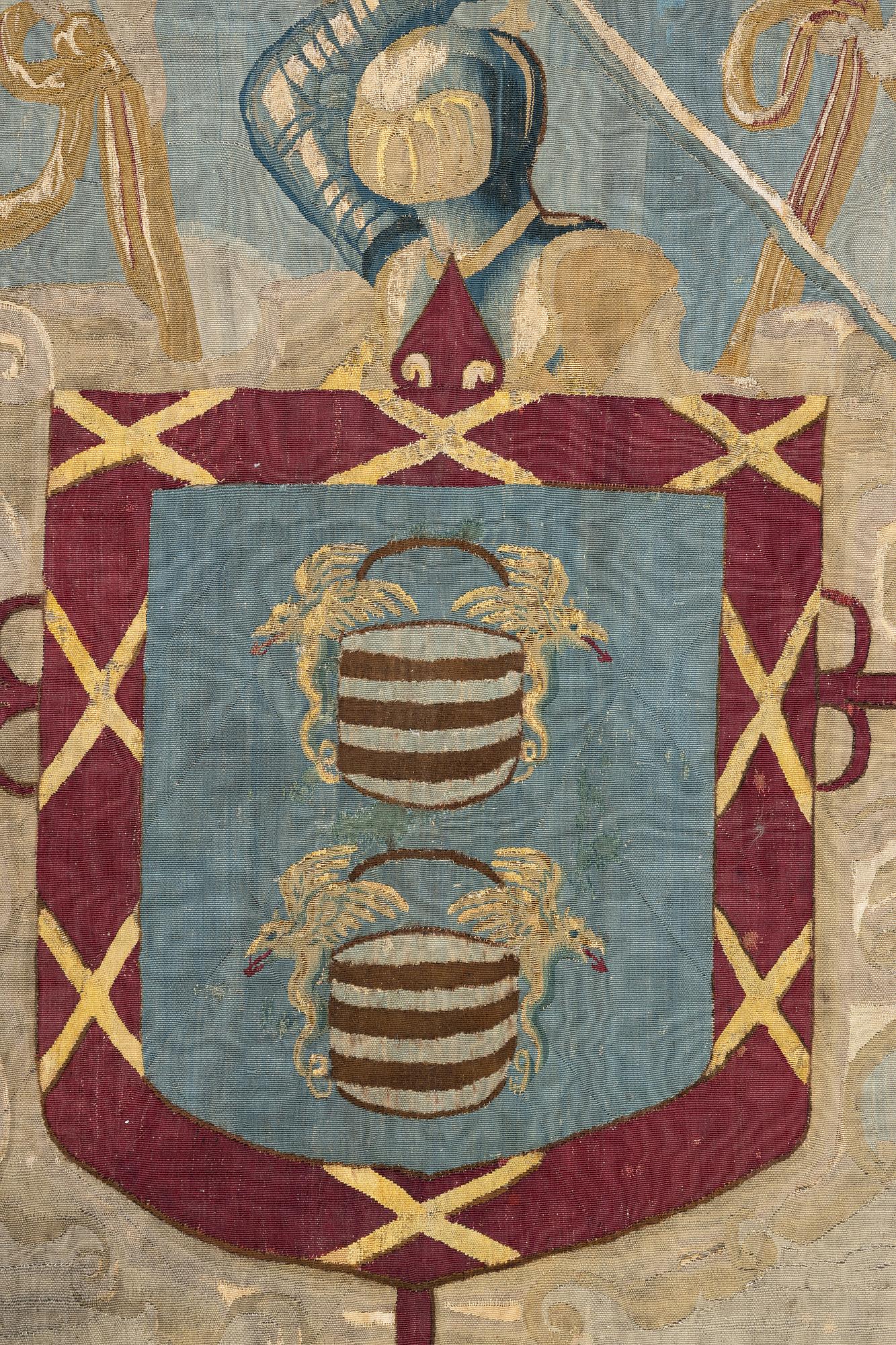 A Flemish armorial tapestry, c. 337 x 250 cm, 17th century.
