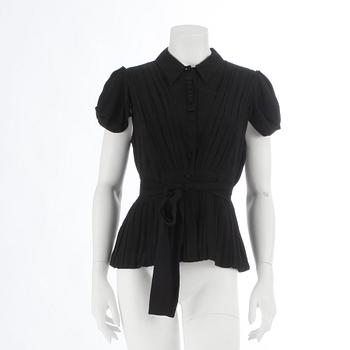PRADA, a black chiffon pleated blouse. Size 46.