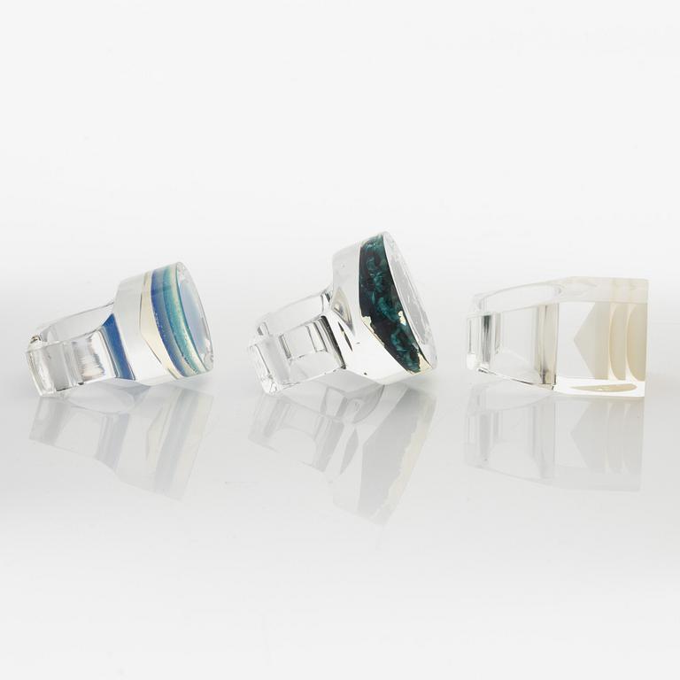 Siv Lagerström, three acrylic plastic rings, 1970s.