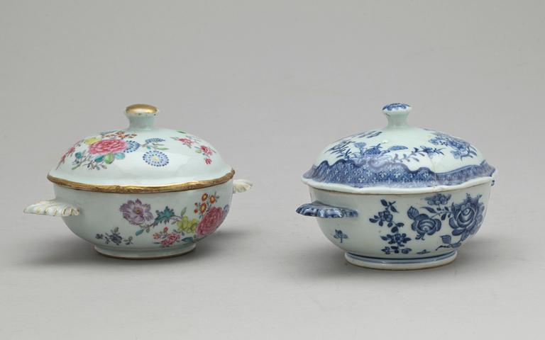 EQUELLER med LOCK, två stycken, kompaniporslin. Qing dynastin, Qianlong (1736-95).