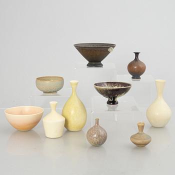 Sven Wejsfelt, four stoneware bowls and six vases, Gustavsbergs Studio, late 20th Century.