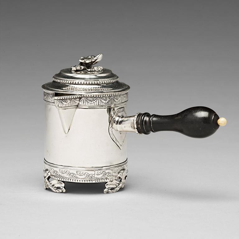 A Swedish 18th century silver milk-jug and cover, mark of Anders Brandt, Norrköping 1787.