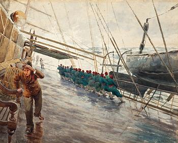 216. Berndt Lindholm, SHIP ON A STORMY SEA.