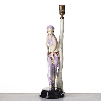 JOSEF LORENZL, an "Odaliske" creamware figure/table lamp, for Goldscheider, Wien, model 5613.