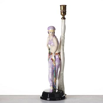 Josef Lorenzl, JOSEF LORENZL, an "Odaliske" creamware figure/table lamp, for Goldscheider, Wien, model 5613.