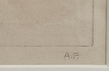 AXEL FRIDELL, torrnål. I état, signerad A.F. Stockholm 1932.