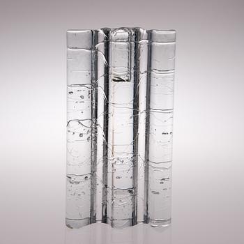 A glass sculpture / a set of three candlesticks, the Archipelago series. Signed Timo Sarpaneva.