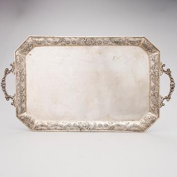 A German silver tray, late 19th Century.