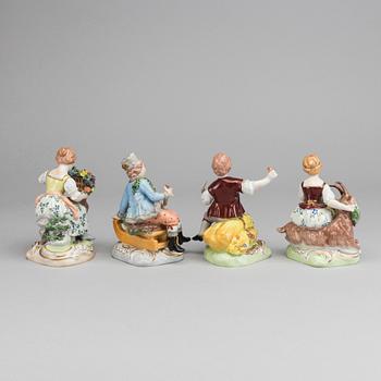 FOUR DRESDEN FIGURINES.