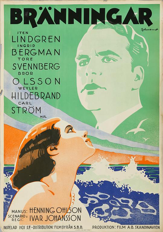 FILMAFFISCH, litografiskt tryck, "Bränningar", Rohmant, 1935.