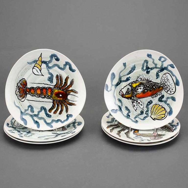 TALLRIKAR, 6 st, flintgods. MBAF Pornic, Paimpol, Frankrike. 1960-tal.