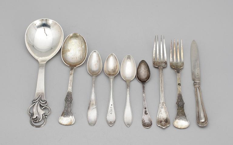 PARTI BESTICK, 17 st, silver, 1800/1900-tal. Tot vikt ca 464 gram.