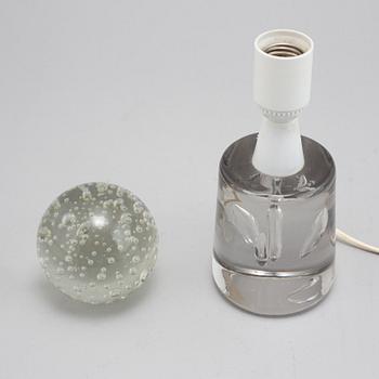 A glass table light, Reijmyre, and a letter press, second half of the 20th Century.