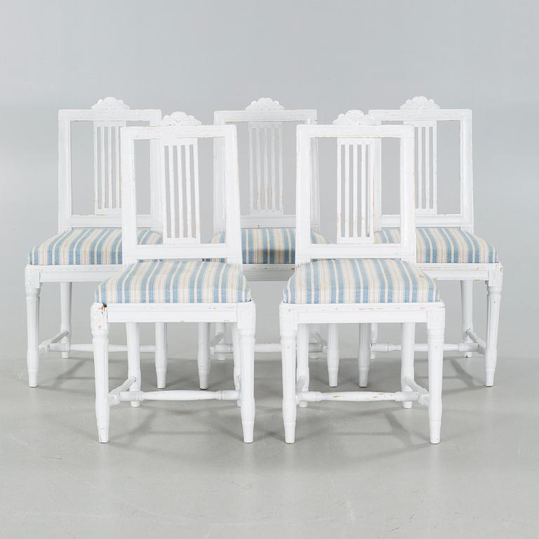 Five gustavian style chairs from the 19th century.